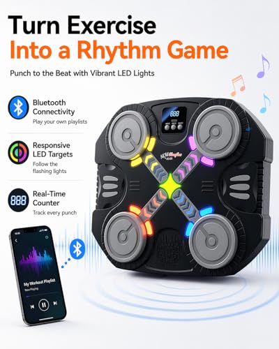 Music Boxing Machine for Kids-Interactive Wall Mounted Punching Target with Sound & Lights,Smart Boxing Trainer Machine Fitness Game Gymnastics Equipment for Home,Birthday Gift for Boys Girls Age 3-12 - color: 4 Strike Points-kids 3+