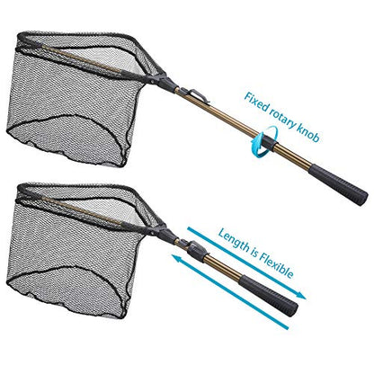 YVLEEN Folding Fishing Net - Foldable Fish Landing Net Robust Aluminum Telescopic Pole Handle and Nylon Mesh 16inch Hoop Size - color: C:16”/40cm Hoop Size (Telescopic Handle) Gold