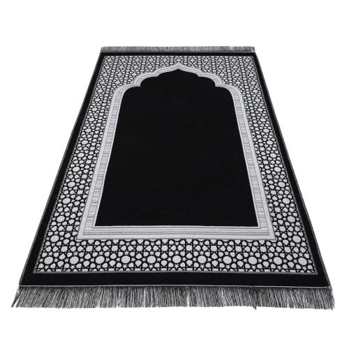 Islamic Prayer Rug Elegant Masjid Pattern Thin Mat Muslim Portable Blanket Ramadan Eid Gift Rug Turkish Prayer Carpet - Black 1pc - color: 1pc Blackc