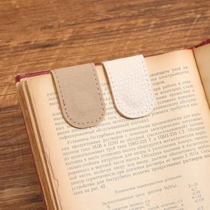 3PCS Magnetic Leather Bookmarks，Book Marks for Books, Strong Magnet Reading Accessories for Men & Women，Long-Lasting and Durable Gift Suitable for Book Lovers & Students (Cream，Light Khaki，Taupe) - style: Coffee White