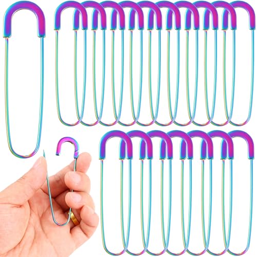 Extra Large Safety Pins Heavy Duty 3 Inch-Rainbow 20 PCS Coilless Pins Jumbo Sewing Pin Brooches-Giant Safety Pins for Quilting, Clothes, Jewelry, Shawls, Crochet,Decorative - color: Rainbow-20pcs