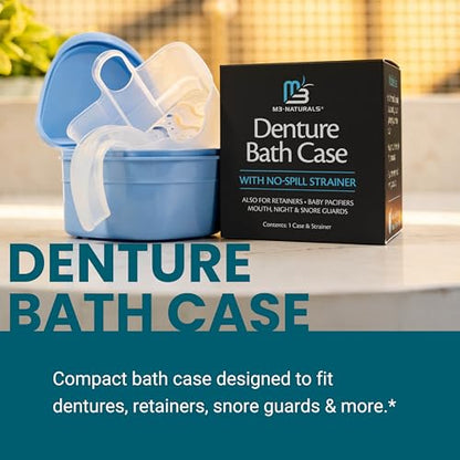 Denture Bath Case and Retainer Case, Denture Bath Cup for Invisalign Retainers Mouthguards Dentures Cleaner Kit with Strainer Spill-Free Portable Retainer Cleaner Case by M3 Naturals (Pack of 2) - size: Bath Case (1 Count) (Pack of 2)