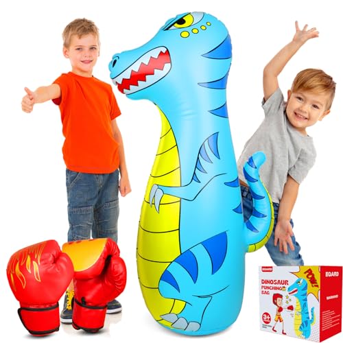 Punching Bag for Kids 47" Inflatable Dinosaur Bop Bag with Thicker Material Instant Bounce Back with Boxing Gloves Karate Kickboxing Taekwondo Kids Gift for Age 3-9 Girls & Boys - color: Blue