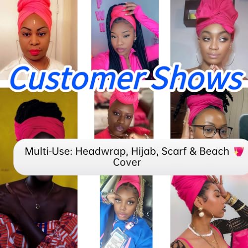 Harewom Head Wraps for Black Women Stretch Head Scarf Long African Hair Wraps Turban Headwraps Jersey Headbands - color: 1pcs -Deep Pink