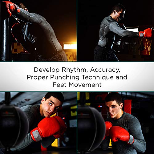 Genuine Leather Double End Boxing Punching Bag - Speed Striking & Dodge Training Ball for MMA, Muay Thai, Boxing, Gym Workout - Includes Cords & Hooks for Easy Setup - size: 7 Inch
