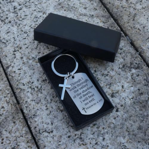 Inspirational Scripture Keychain with Cross - Bible Verse Matte Key Chain Religious Gift for Christian - style: Psalm 23:4