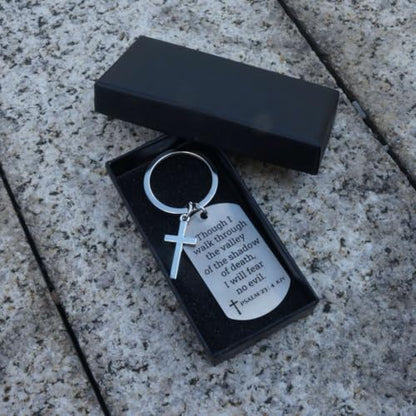 Inspirational Scripture Keychain with Cross - Bible Verse Matte Key Chain Religious Gift for Christian - style: Psalm 23:4
