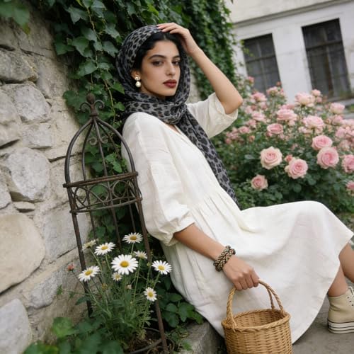 Hijab Scarf for Women Fashion Printed Modal Hijab Head Wrap Scarves Lightweight Long Scarf Shawls - color: Grey Leopard