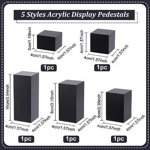 BENECREAT 5Pcs Black Acrylic Cube Display Block 1.2/1.6/2.4/3.2/4 Inch Solid Display Pedestal Stand for Gem Display Jewelry Display Displaying Pop Figures Cosmetic Showing - color: Black Square