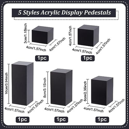 BENECREAT 5Pcs Black Acrylic Cube Display Block 1.2/1.6/2.4/3.2/4 Inch Solid Display Pedestal Stand for Gem Display Jewelry Display Displaying Pop Figures Cosmetic Showing - color: Black Square