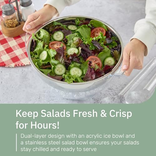 Useful Co. Chilled Serving Bowl, Salad Bowl with Ice Chiller Base and Lid - size: 5 quarts