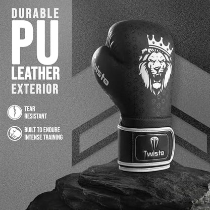 Twisto Boxing Gloves Black Rox - Pro Training & Sparring, Maya Hide Leather, Muay Thai, MMA, Kickboxing, Men, Women, Adults, Heavy Punching Bag, Focus Mitts, Pads,10oz 12oz 14oz 16oz - color: White, size: 12 oz