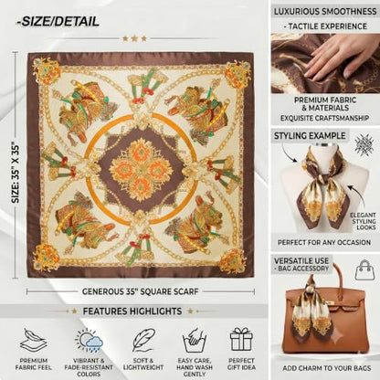 YOUR SMILE Silk Like Scarf Women's Fashion Pattern Large Square Satin Headscarf Headdress - color: 102
