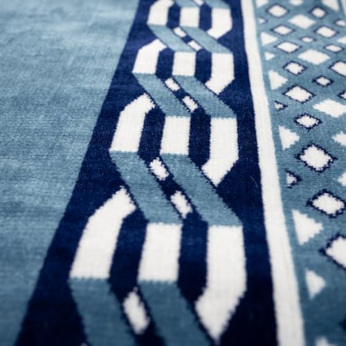 Modefa Muslim Prayer Rug Wide Multi Person Velvet Floral Carpet(Vined Blue) - color: Vined Blue
