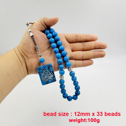 ALBASHAN Tasbih Natural blue Turquoises arabic accessories Muslim Eid gift Islamic 33 45 66 99 100 Prayer beads Saudi Arabia Misbaha - color: No carving, size: 8mmx45beads