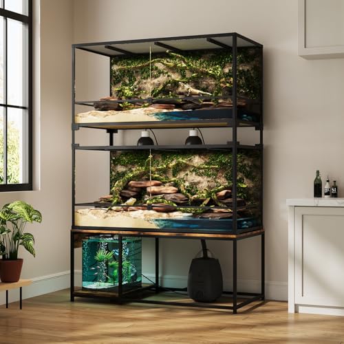4x2x2 Reptile Enclosure Stand – 48"x24" Tall Reptile Tank Stand for 120 Gallon Aquarium Stand, Bearded Dragon Cage, Snake Enclosure & Stackable Terrarium with LED Light (Only the bottom stand) - color: Rustic Brown