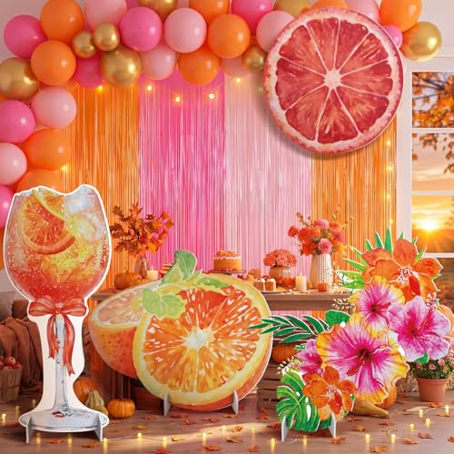 4 Pcs Tequila Sunset Party Decorations Pink Orange Tequila Sunrise Cardboard Cutout Standup Life Size Birthday Decorations Citrus Cocktail Cutouts for Summer Beach Bridal Shower Backdrop - style: Orange