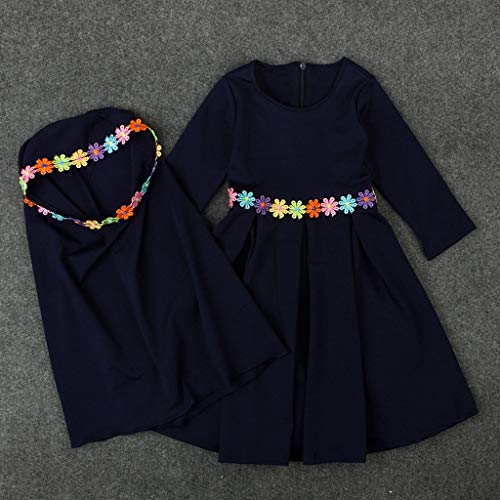 Baby Hijab Set Kids Muslim Prayer Kaftan Dress Clothes for Girls Long Sleeve Ramadan Abaya Dress Maxi Islamic Set - color: Dark Blue, size: 6-12 Months
