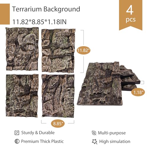 4pcs Rock Terrarium Background,3D Reptile Tank Background Board,Amphibian Stereo Backdrop Wall,Lizard Snake Gecko Spider Chameleon Turtle Fish pet silo Background Decorative Panel - color: Paleyellow-11.8"*8.8"（4pcs）