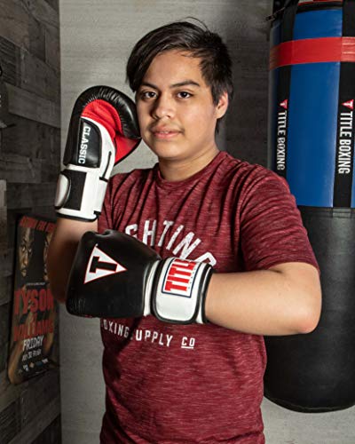TITLE Boxing Classic Leather Super Bag Gloves 2.0 - Boxing Gloves, Punching Bag Gloves, Kickboxing Gloves, Punching Gloves, Heavy Bag Gloves, Boxing Gloves Men, Boxing Gloves Women, Boxing Equipment - color: Black/White/Red, size: Youth