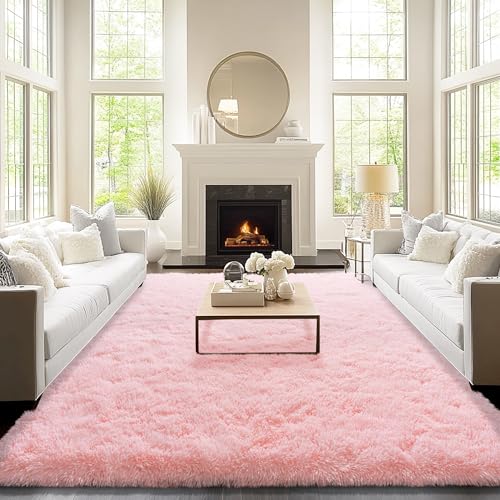 9x12 Pink Fluffy Shaggy Area Rug, Soft Plush Large Carpet for Living Room - color: Pink, size: 9' x 12' (Rectangular)