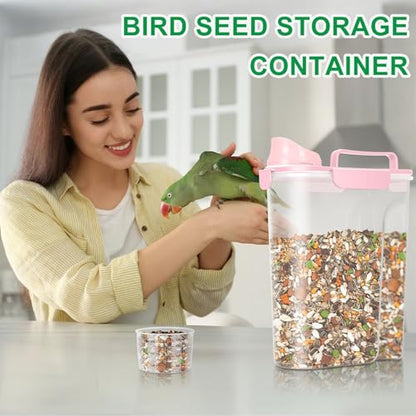 Pet Dog Cat Food Storage Container 5 to 7 lbs with Can Cover and Mixing Spoon, Airtight Pet Food Storage Dispenser with Large Spout & Measuring Cup for Kibble Dog Treat Bird Seed Container -Pink - color: Pink 6Qt