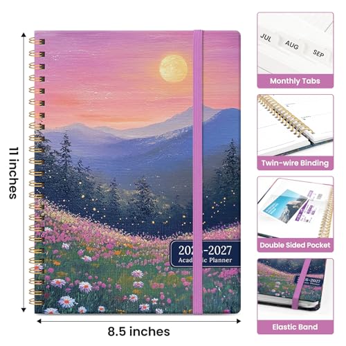 Planner 2026–2027, Academic Monthly Weekly Spiral Calendar, July 2026 – June 2027, Hardcover Agenda Notebook with Tabs, 8.5" x 11", Perfect for Students, Teachers, School & Daily Planning - Twilight Bloom - color: A-Twilight Bloom, size: (8.5"x11")a4