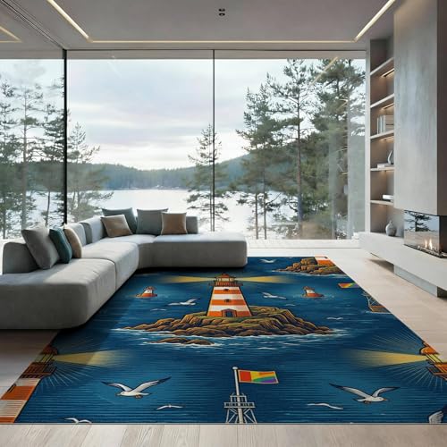 6'x9' Washable Retro Bird Area Rug, Navy Blue Non-Shedding Pet Friendly Room Rug for Queen Size Bedroom, Under Bed, Master Suite, Foldable Easy Care Carpet | Ref:1908949 - color: Blue/Pattern 42, size: 6' x 9' (Rectangular)