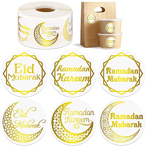 Nezyo 600 Pieces Ramadan Mubarak Stickers Eid Islamic Kareem Wall Window Stickers Ramadan Envelopes Gift Bags Labels for Eid Party Decorations(Simple Style) - style: Simple Style