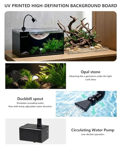 Fish Tank Kit,3.5 Gallon Small Aquarium,Ultra-Clear Nano Aquarium,Betta Fish Tank,Suitable for Small Fish Tank,Aquarium Starter kit,Desktop Fish Tank (Planet Background)