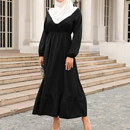 Ctreela Muslim Abaya Dress for Women Long Sleeve Tunic Islamic Prayer Dress Abaya Kaftan Dubai Dress Middle East Clothes - color: Black, size: Large