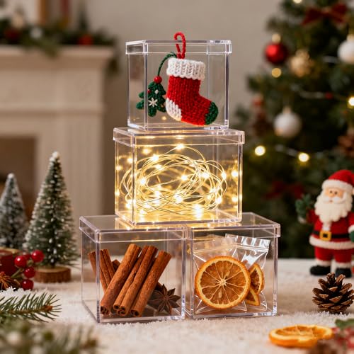 Acrylic Box Clear Boxes with Lids Acrylic Candy Box Plastic Square Cube Wedding Birthday Gift Wrap Box - size: 3.3 x 3.3 x 3.3 Inch