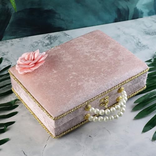 Modefa Islamic Luxury Pearl Islamic Gift Set - Holy Quran in Arabic - Velvet Box with Quran, Hijab, Tesbih, & Bookmark (Dusty Pink) - color: Dusty Pink
