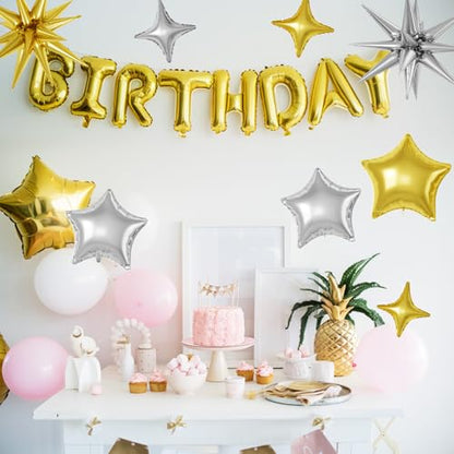 Gold Silver Star Balloons,16Pcs 22/18/10 Inch Foil Birthday Wedding Decor - color: Gold Silver