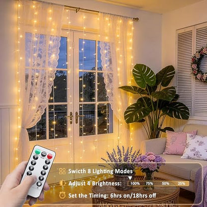 JMEXSUSS USB Plug in Curtain Lights 200 LED with 8 Modes, 6.5ftx6.5ft - color: *Warm White, size: 200 LED