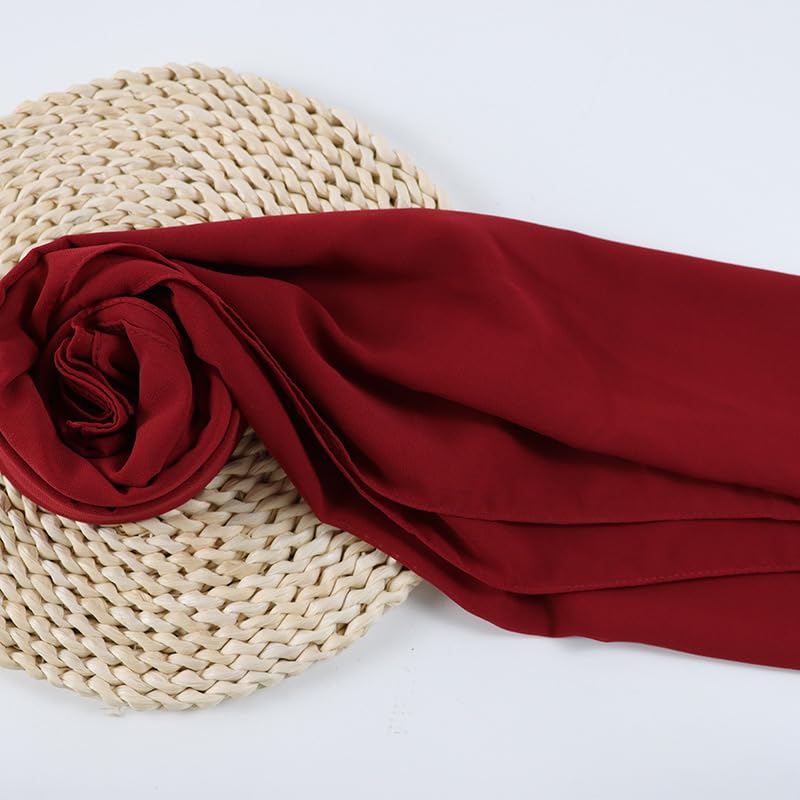 Chiffon Hijab Scarf Head Wrap Lightweight Scarves for Women Pashmina Shawls and Wraps for Evening Dresses Solid Color - color: Wine Red 13#