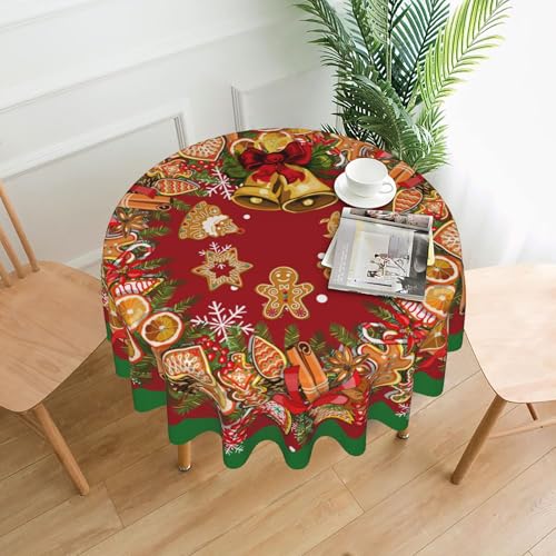 juniissl Gingerbread Man Tablecloth Washable Round Table Cover for Kitchen Dining Decoration 60 Inch - color: Gingerbread Man