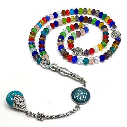 Special for Women Muslim Prayer Beads, Tesbih-Tasbih-Tasbeeh-Misbaha-Masbaha-Subha-Sebha-Sibha-Worry Beads (Multicolor Crystal - 6x8 mm 99 Beads & Allah Tassel)