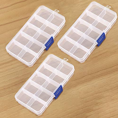 Transparent Plastic Grid Box Storage Organizer,Adjustable Dividers Travel Small Size Case with Lid for Display Collection,Organizing Small Parts,Cotton,Swab,Ornaments,Beads,Jewlery,Rings (10 Grid)