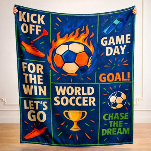 Soccer Throw Blanket, Navy Sports Motivational Blanket, Soft Flannel Soccer Fan Quote Blanket for Couch Bed, Kick Off Goal Football Gift for Men Women Kids - color: Soccer-navy, size: throw(50x60)