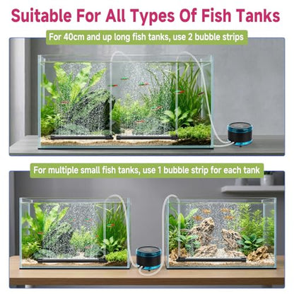 hygger Aquarium Bubble Curtain Wall, Quiet Fish Tank Air Stone with Accessories, High Dissolved Aquarium Bubbler Oxygen Diffuser Decoration for Freshwater & Saltwater - size: 2-PACK 7.9-IN