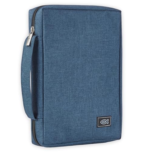 Christian Art Gifts Men/Women's Bible Cover Jesus Fish, Blue Canvas, Medium - color: Blue/Jesus Fish, size: Medium