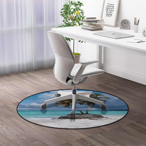 Tropical Paradise Round Gaming Chair Mat for Hardwood Floors, Serene Seascape Anti-Slip Office & Computer Desk Protector,Protect The Floor from Scratches, Blue White Diameter 35.4 in - color: Tropical Paradise_2410, size: Diameter 35.4 in