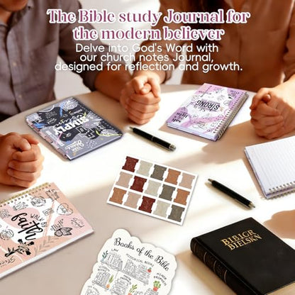 XKDOUS Hardcover Spiral Notebook with Tabs and Bible Tracker, College Ruled Notebook Journal, Church Notes Journal for Women, Bible Journal, Blank Notebooks for Work School Note taking, Purple - color: Purple