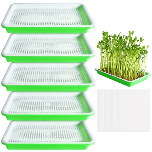EBaokuup 5 Pcs Seed Sprouter Tray with Drain Holes - BPA Free Seed Germination Propagation Trays, Soil-Free Wheatgrass Bean Sprouts Microgreens Growing Kit with Germinating Paper - color: Green,5pack