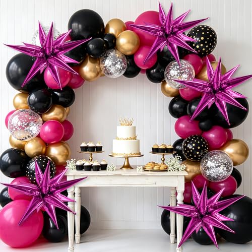 Hot Pink Star Balloons 60Pcs Spike Balloons for Balloon Arch Explosion Mylar Ballons Large Foil Baloons Prom Balloons for Wedding Anniversary Galentine's New Year Bachelorette Birthday Party Supplies - color: Hot Pink