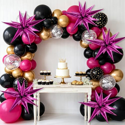 Hot Pink Star Balloons 60Pcs Spike Balloons for Balloon Arch Explosion Mylar Ballons Large Foil Baloons Prom Balloons for Wedding Anniversary Galentine's New Year Bachelorette Birthday Party Supplies - color: Hot Pink
