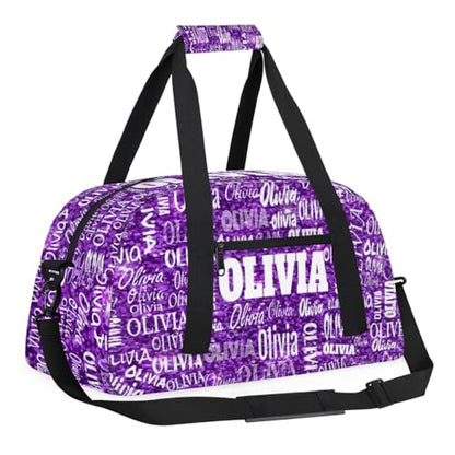 Personalized Dance Duffel Bags Name Girls, Custom Weekender Overnight Sleepover Sports Duffle Bag Waterproof Gym Bag for Travel Girls, Bright Glitters Dark Purple - color: Color21