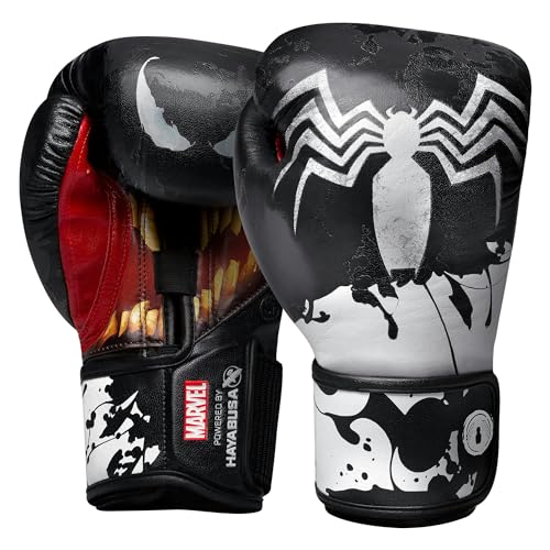 Hayabusa Marvel Hero Elite Boxing Gloves | Sparring and Training, Muay Thai Kickboxing, Fight Ready, Licensed Design, Padded Knuckle, 10oz 12oz 16oz, Men and Women - color: Venom, size: 12oz