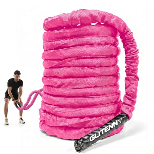 1 inch 30ft Pink Battle Rope Workout Rope Battle Ropes for Home Gym Exercise for Working Out for Exercise Training Weighted Workout - style: 1 inch Pink